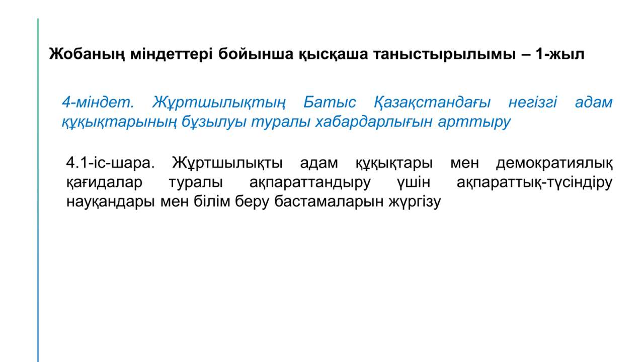 Задача 4. Повышение осведомленности общественности о нарушении основных прав человека в Западном Казахстане